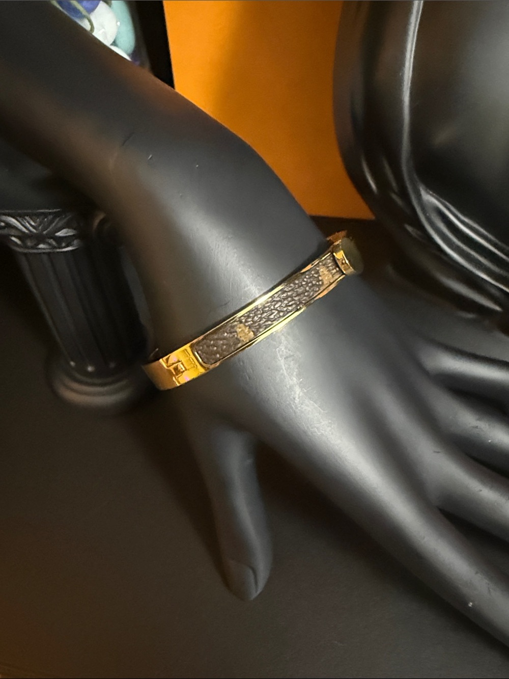 Gold Tone Hinged Bracelet with Textured on one side